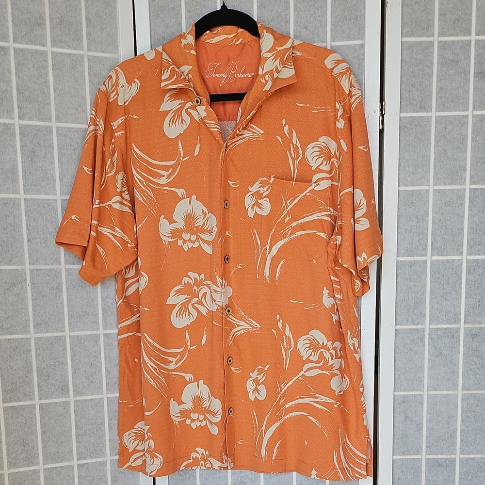 Tommy Bahama Orange Short-Sleeve Floral Camp Shirt